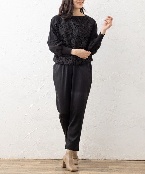 aunt lily(アントリリー)の「フロントレースコンビコンシャススリーブプルオーバー(Tシャツ/カットソー・レディース・ブラック/オフホワイト/ブルー・S/M/L/LL/3L)」の7枚目の写真