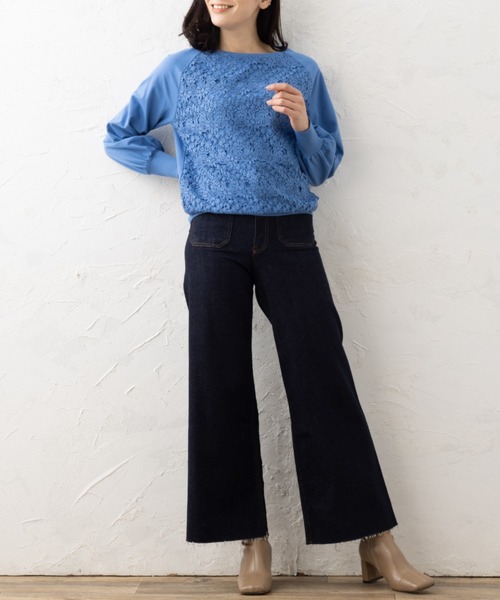 aunt lily(アントリリー)の「フロントレースコンビコンシャススリーブプルオーバー(Tシャツ/カットソー・レディース・ブラック/オフホワイト/ブルー・S/M/L/LL/3L)」の8枚目の写真