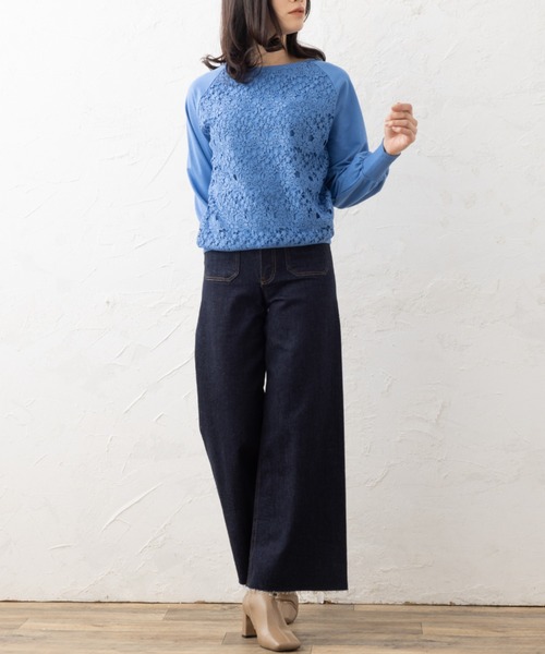 aunt lily(アントリリー)の「フロントレースコンビコンシャススリーブプルオーバー(Tシャツ/カットソー・レディース・ブラック/オフホワイト/ブルー・S/M/L/LL/3L)」の9枚目の写真