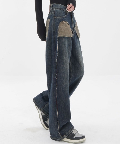 Vipoa（ヴィポア）の「ダメージポケットワイドデニムパンツ（デニムパンツ・レディース・ブルー・MEDIUM/LARGE）」の6枚目の写真