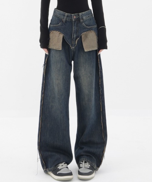 Vipoa（ヴィポア）の「ダメージポケットワイドデニムパンツ（デニムパンツ・レディース・ブルー・MEDIUM/LARGE）」の5枚目の写真