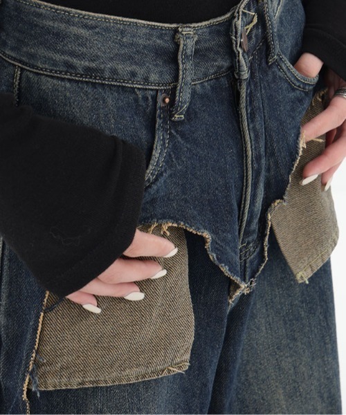 Vipoa（ヴィポア）の「ダメージポケットワイドデニムパンツ（デニムパンツ・レディース・ブルー・MEDIUM/LARGE）」の9枚目の写真