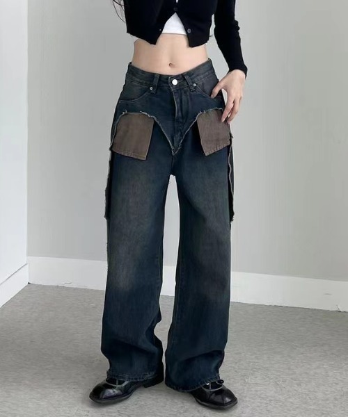 Vipoa（ヴィポア）の「ダメージポケットワイドデニムパンツ（デニムパンツ・レディース・ブルー・MEDIUM/LARGE）」の12枚目の写真