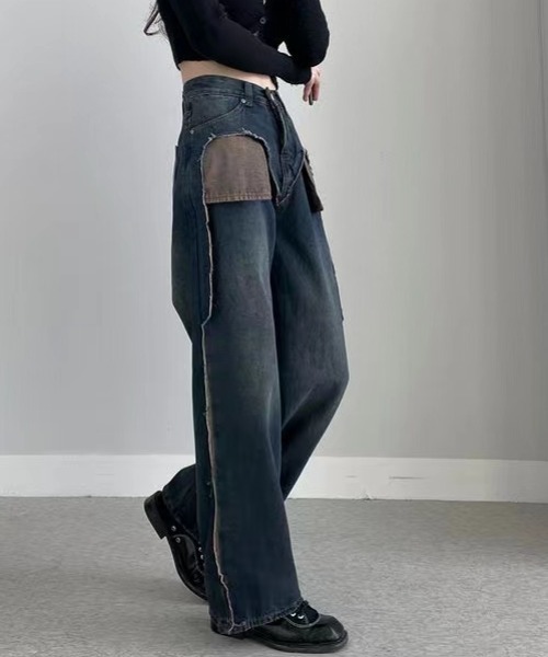 Vipoa（ヴィポア）の「ダメージポケットワイドデニムパンツ（デニムパンツ・レディース・ブルー・MEDIUM/LARGE）」の15枚目の写真