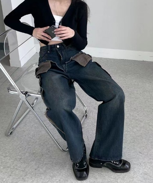 Vipoa（ヴィポア）の「ダメージポケットワイドデニムパンツ（デニムパンツ・レディース・ブルー・MEDIUM/LARGE）」の13枚目の写真