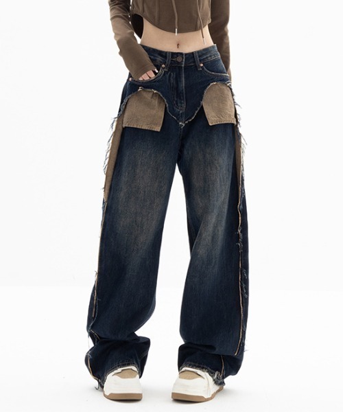 Vipoa（ヴィポア）の「ダメージポケットワイドデニムパンツ（デニムパンツ・レディース・ブルー・MEDIUM/LARGE）」の17枚目の写真