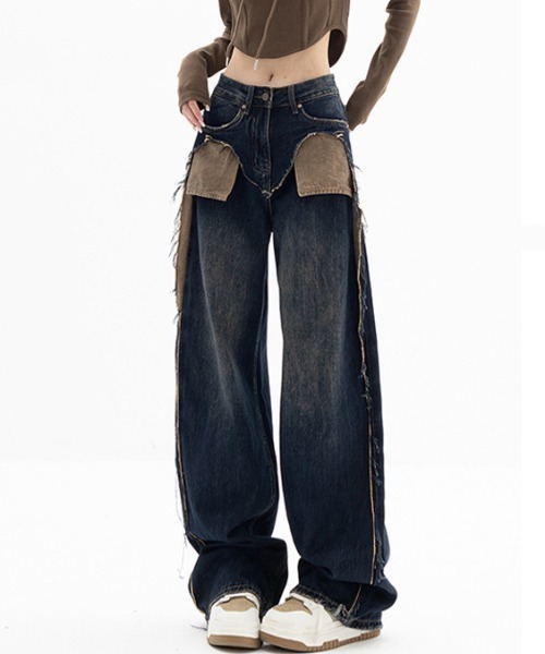 Vipoa（ヴィポア）の「ダメージポケットワイドデニムパンツ（デニムパンツ・レディース・ブルー・MEDIUM/LARGE）」の19枚目の写真