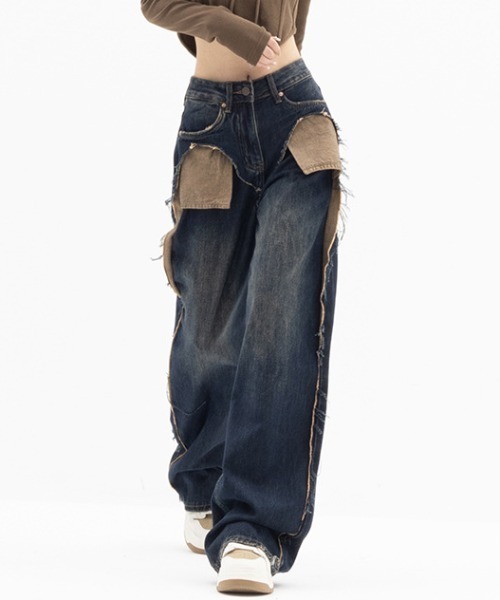 Vipoa（ヴィポア）の「ダメージポケットワイドデニムパンツ（デニムパンツ・レディース・ブルー・MEDIUM/LARGE）」の18枚目の写真