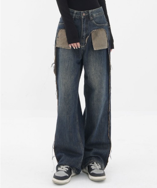 Vipoa（ヴィポア）の「ダメージポケットワイドデニムパンツ（デニムパンツ・レディース・ブルー・MEDIUM/LARGE）」の2枚目の写真