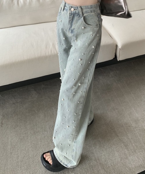 GLAMOROUS JANE(グラマラスジェーン)の「パールデニムストレートパンツ(デニムパンツ・レディース・ブルー・S/M/L)」の5枚目の写真