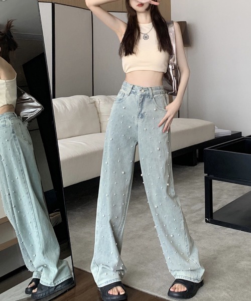 GLAMOROUS JANE(グラマラスジェーン)の「パールデニムストレートパンツ(デニムパンツ・レディース・ブルー・S/M/L)」の10枚目の写真