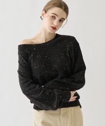 idem | popping shower 2way knit/ミックスカラー編み上げリボンニット(Tシャツ/カットソー)