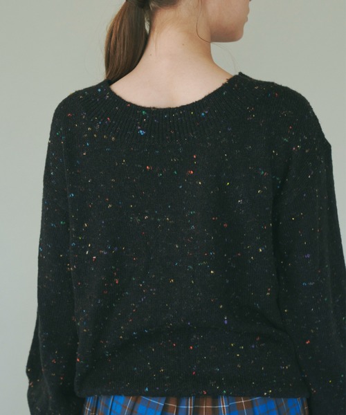 idem（イデム）の「popping shower 2way knit/ミックスカラー編み上げリボンニット（Tシャツ/カットソー・レディース・ブラック/アイボリー・FREE）」の19枚目の写真