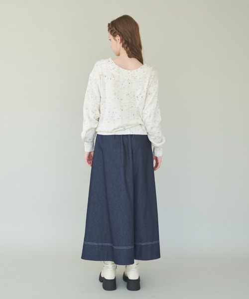 idem（イデム）の「popping shower 2way knit/ミックスカラー編み上げリボンニット（Tシャツ/カットソー・レディース・ブラック/アイボリー・FREE）」の12枚目の写真