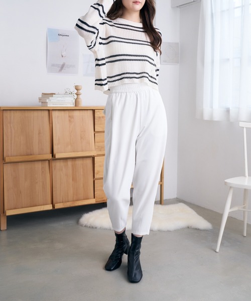 Eclat one（エクラワン）の「裾タックぐるゴムテーパードパンツ（その他パンツ・レディース・ブラック/ブラウン/ホワイト・FREE）」の4枚目の写真