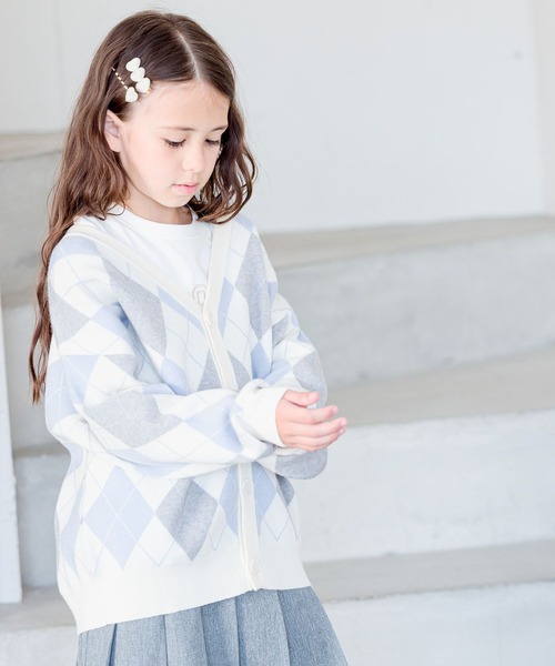 GLOBAL WORK(グローバルワーク)の「メルティ柄Vカーデ/969827(カーディガン/ボレロ・キッズ・グレー系その他/ベージュ/ホワイト系その他/チャコールグレー・100cm/110cm/120cm/130cm/140cm/150cm/160cm)」の3枚目の写真