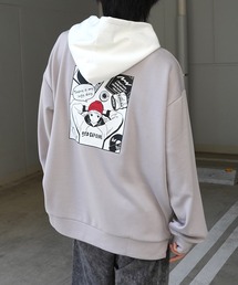 新柄追加【RED CAP GIRL】ビッグシルエット とろみポンチ 落ち感ドレープ 配色フード バックプリント ダンボールニットプルオーバーパーカー