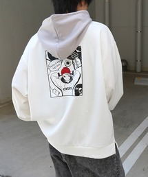Red Cap Girl | 新柄追加【RED CAP GIRL】24SS ビッグシルエット とろみポンチ 落ち感ドレープ 配色フード バックプリント ダンボールニットプルオーバーパーカー(パーカー)