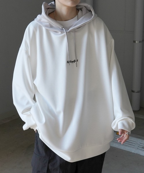 Red Cap Girl(レッドキャプガール)の「新柄追加【RED CAP GIRL】ビッグシルエット とろみポンチ 落ち感ドレープ 配色フード バックプリント ダンボールニットプルオーバーパーカー(パーカー・メンズ・ホワイト/ベージュ/ブルー/ブラック/ブラック系その他/ブルー系その他/ホワイト系その他/グレー系その他・L/M)」の10枚目の写真