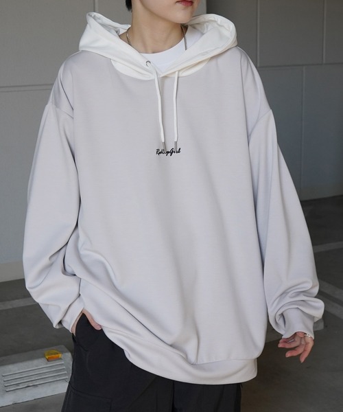 Red Cap Girl(レッドキャプガール)の「新柄追加【RED CAP GIRL】ビッグシルエット とろみポンチ 落ち感ドレープ 配色フード バックプリント ダンボールニットプルオーバーパーカー(パーカー・メンズ・ホワイト/ベージュ/ブルー/ブラック/ブラック系その他/ブルー系その他/ホワイト系その他/グレー系その他・L/M)」の16枚目の写真