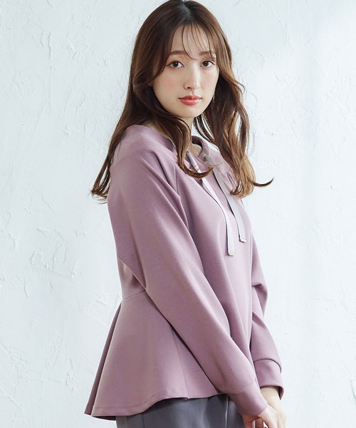 【セール】フード風バックペプラムミディ丈カットソープルオーバー（Tシャツ/カットソー）｜12Twelve Agenda（トゥエルブ アジェンダ）