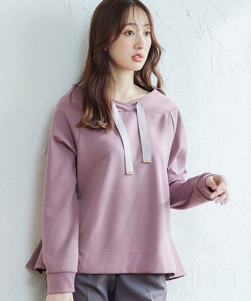 【セール】フード風バックペプラムミディ丈カットソープルオーバー（Tシャツ/カットソー）｜12Twelve Agenda（トゥエルブ アジェンダ）