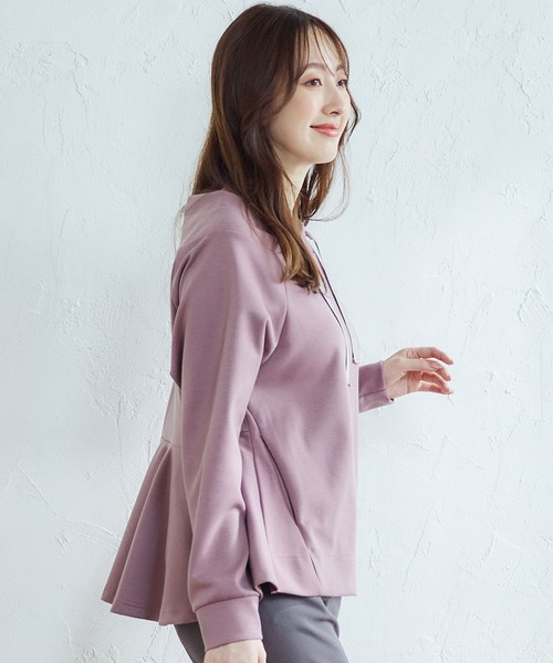 【セール】フード風バックペプラムミディ丈カットソープルオーバー（Tシャツ/カットソー）｜12Twelve Agenda（トゥエルブ アジェンダ）