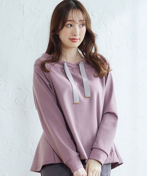 【セール】フード風バックペプラムミディ丈カットソープルオーバー（Tシャツ/カットソー）｜12Twelve Agenda（トゥエルブ アジェンダ）