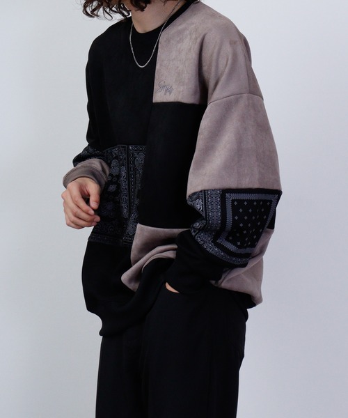 RE730(アールイーセブンサーティー)の「Bandana patchwork wide sweatshirts / バンダナパッチワーク ワイド スウェット unisex(スウェット・メンズ・パープル/モカ/ブラック・L/M)」の2枚目の写真