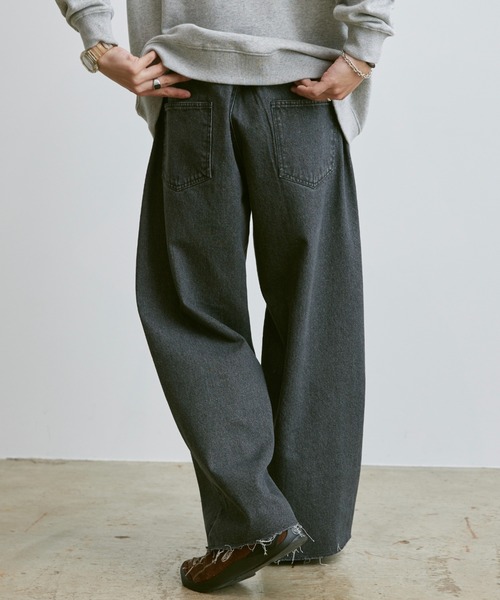 パンツ・ボトムスその他 CUT OFF WIDE DENIM PANTS BROWN セール】cut off wide denim pants / カットオフワイドデニム