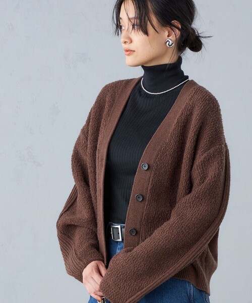 セール】〈手洗い可能〉パイル編み コンビ カーディガン