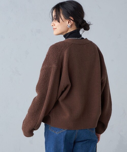カーディガン 「手洗い可能」パイル編み コンビ カーディガン  レディース セール】〈手洗い可能〉パイル編み コンビ カーディガン