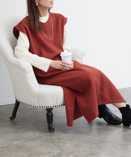 Chez toi（シェトワ）の「ニットプルオーバー×起毛カフタンワンピース（ワンピース・レディース・オレンジ/ブルー/ブラウン/アイボリー・FREE）」の4枚目の写真