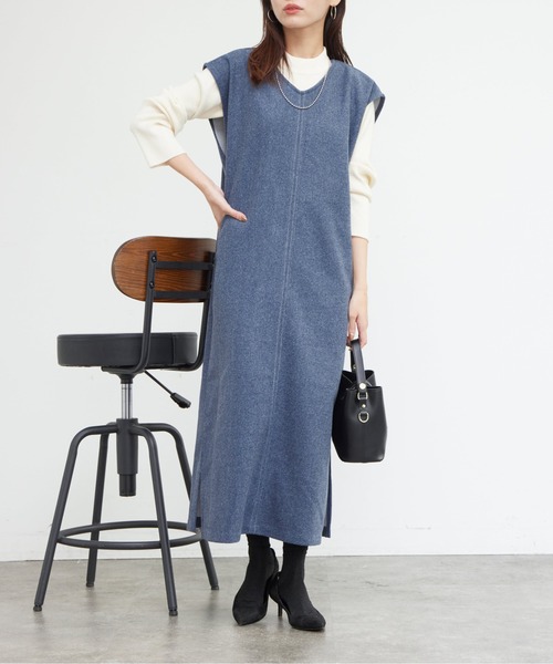 Chez toi（シェトワ）の「ニットプルオーバー×起毛カフタンワンピース（ワンピース・レディース・オレンジ/ブルー/ブラウン/アイボリー・FREE）」の3枚目の写真