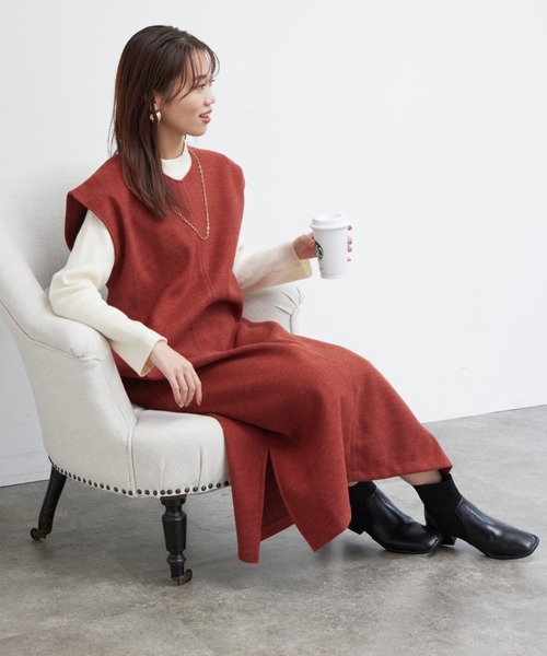 Chez toi（シェトワ）の「ニットプルオーバー×起毛カフタンワンピース（ワンピース・レディース・オレンジ/ブルー/ブラウン/アイボリー・FREE）」の5枚目の写真