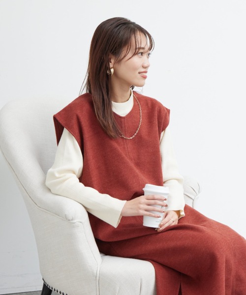 Chez toi（シェトワ）の「ニットプルオーバー×起毛カフタンワンピース（ワンピース・レディース・オレンジ/ブルー/ブラウン/アイボリー・FREE）」の6枚目の写真