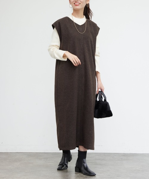 Chez toi（シェトワ）の「ニットプルオーバー×起毛カフタンワンピース（ワンピース・レディース・オレンジ/ブルー/ブラウン/アイボリー・FREE）」の11枚目の写真