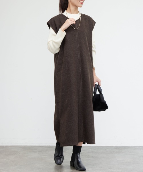 Chez toi（シェトワ）の「ニットプルオーバー×起毛カフタンワンピース（ワンピース・レディース・オレンジ/ブルー/ブラウン/アイボリー・FREE）」の12枚目の写真