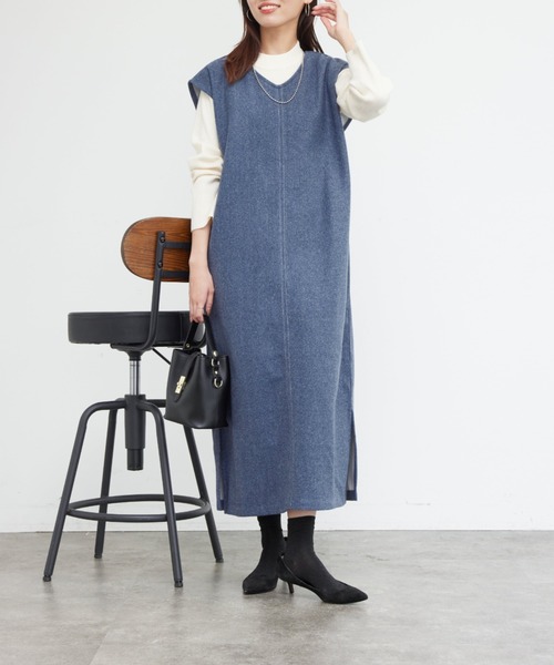 Chez toi（シェトワ）の「ニットプルオーバー×起毛カフタンワンピース（ワンピース・レディース・オレンジ/ブルー/ブラウン/アイボリー・FREE）」の18枚目の写真