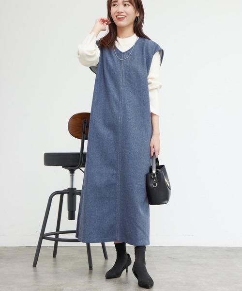 Chez toi（シェトワ）の「ニットプルオーバー×起毛カフタンワンピース（ワンピース・レディース・オレンジ/ブルー/ブラウン/アイボリー・FREE）」の19枚目の写真