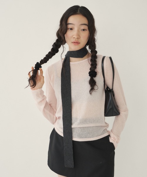 GIUNON(ジウノン)の「long sheer knit / ロングシアーニット(ニット/セーター・レディース・ピンク/ベージュ・FREE)」の9枚目の写真
