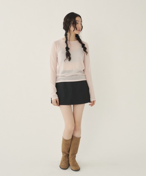 GIUNON(ジウノン)の「long sheer knit / ロングシアーニット(ニット/セーター・レディース・ピンク/ベージュ・FREE)」の4枚目の写真