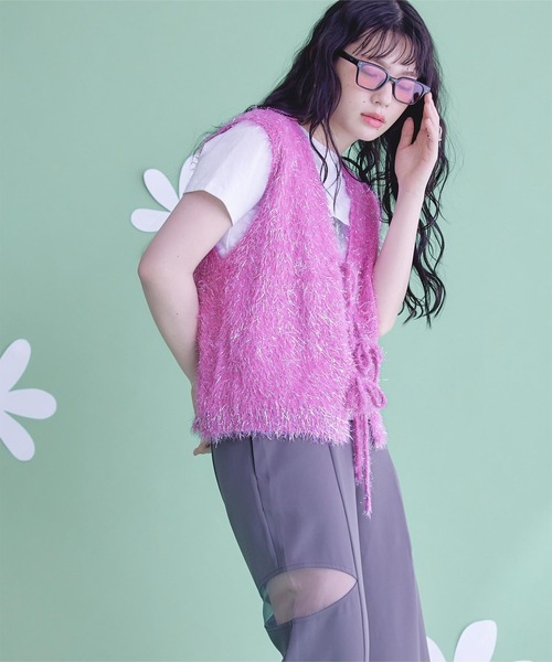 miette（ミエット）の「2wayリボンラメシャギーニットベスト（ベスト・レディース・ブラック/ブルー/ホワイト/ピンク・FREE）」の16枚目の写真