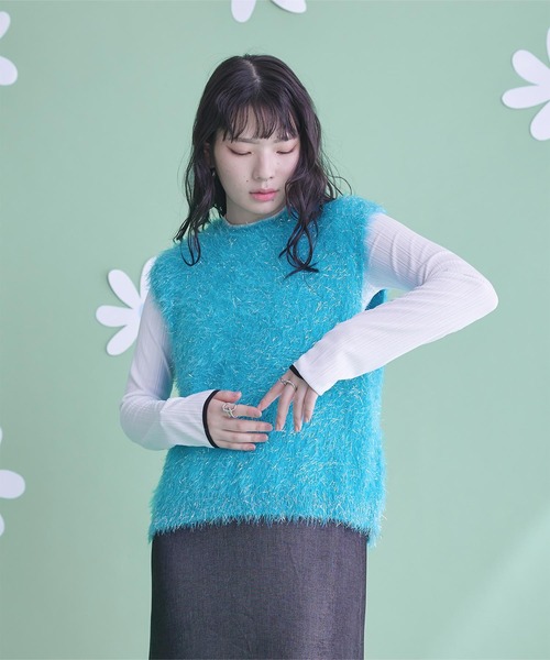 miette（ミエット）の「2wayリボンラメシャギーニットベスト（ベスト・レディース・ブラック/ブルー/ホワイト/ピンク・FREE）」の8枚目の写真