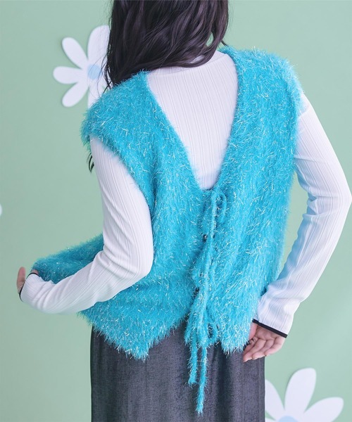 miette（ミエット）の「2wayリボンラメシャギーニットベスト（ベスト・レディース・ブラック/ブルー/ホワイト/ピンク・FREE）」の9枚目の写真