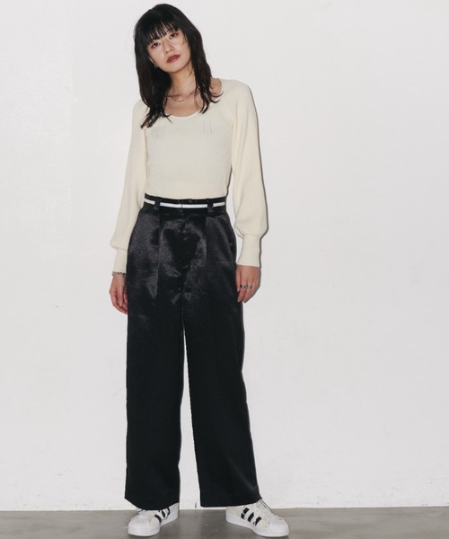 Auntie Rosa Holiday（アンティローザホリデー）の「サテンワイドスラックスパンツ / サイズ展開あり（スラックス・レディース・ブラック/シルバー・MEDIUM/SMALL）」の6枚目の写真