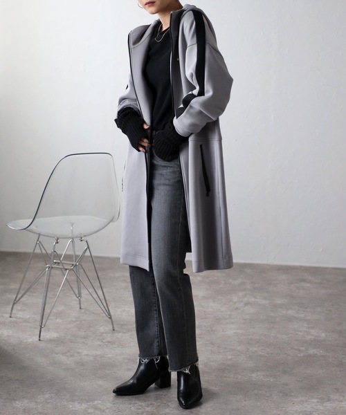 HIDE AND SEEK - JERSEY HALF ZIP HOODED (BROWN) / ライン