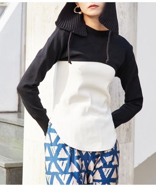 Settimissimo(セッティミッシモ)の「ITALYショートニット プルオーバー(ニット/セーター・レディース・グレー/ブラック・FREE)」の2枚目の写真