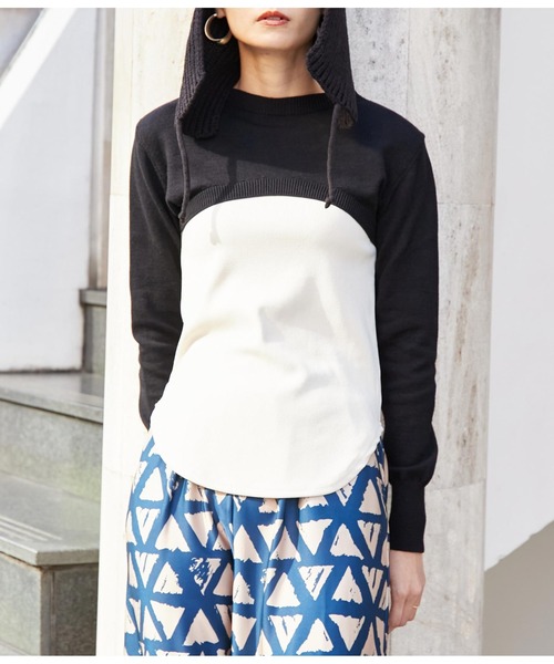 Settimissimo(セッティミッシモ)の「ITALYショートニット プルオーバー(ニット/セーター・レディース・グレー/ブラック・FREE)」の4枚目の写真