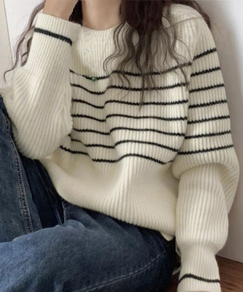 Miniministore(ミニミニストア)の「ボーダー柄ニットプルオーバー レディース(ニット/セーター・レディース・アイボリー/ネイビー/ベージュ・フリー)」の18枚目の写真